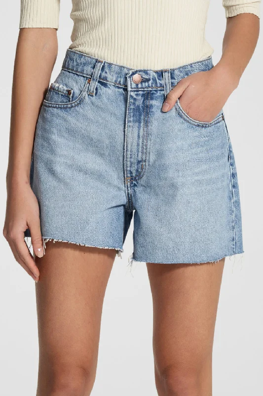 Stevie Ripple Mid Blue Raw Edge Denim Short