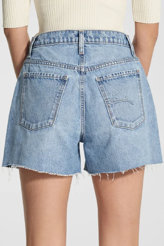 Stevie Ripple Mid Blue Raw Edge Denim Short