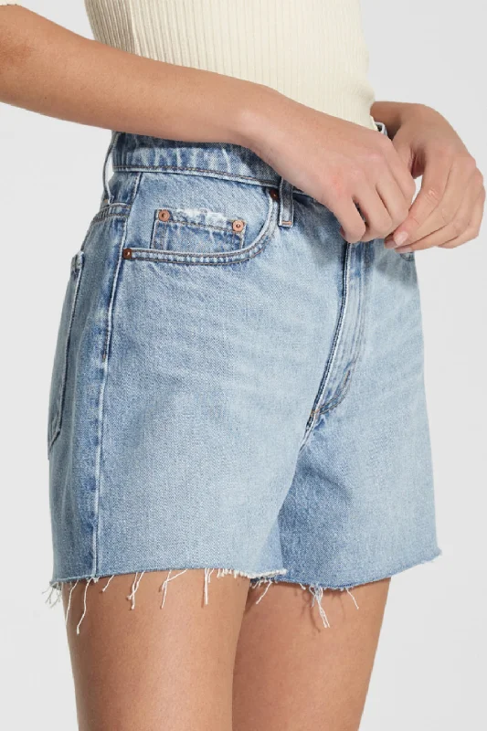 Stevie Ripple Mid Blue Raw Edge Denim Short