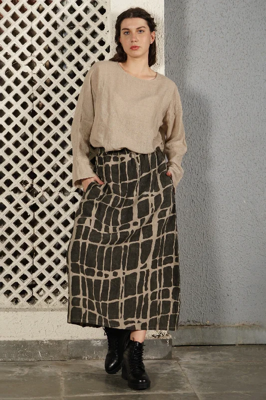 Winston Linen Blend Skirt in Khaki