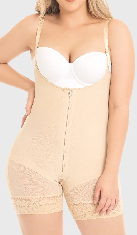 F0768 - MID-THIGH FAJA BACK COVERAGE AND ADJUSTABLE STRAPS WITH ZIPPER