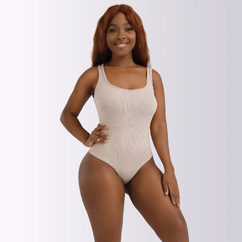 Women's Sleeveless Ribbed Round Neck Sculpting Thong Shapewear Bodysuit