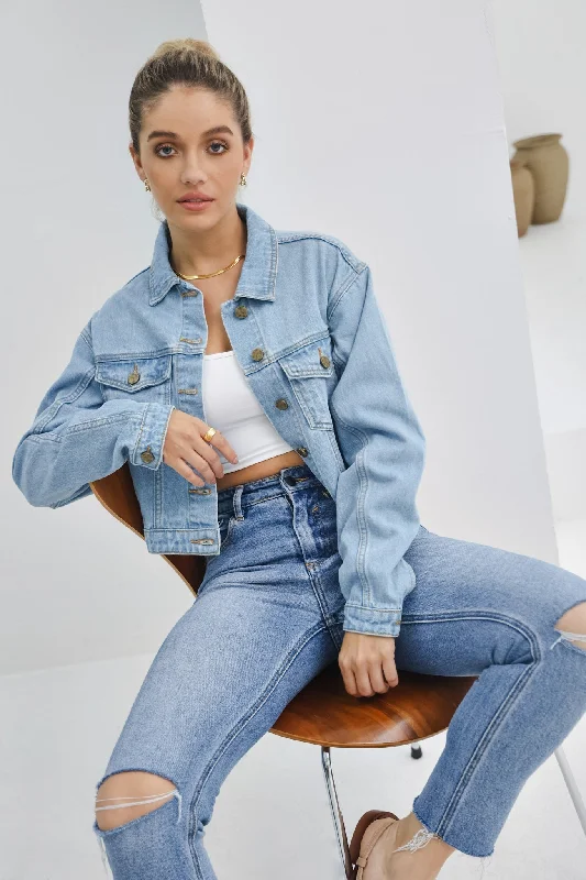 Avery Blue Cropped Denim Jacket