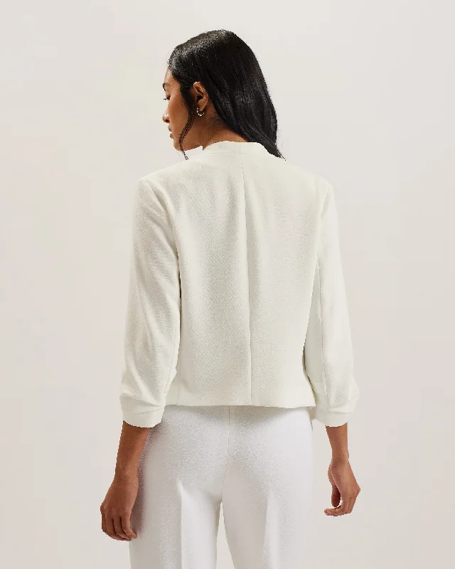 Lillias Collarless Jacket With 3/4 Sleeve Ivory