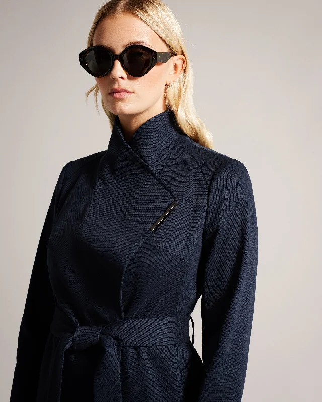 Rosina Midi Length Wrap Trench Coat Dk-Blue