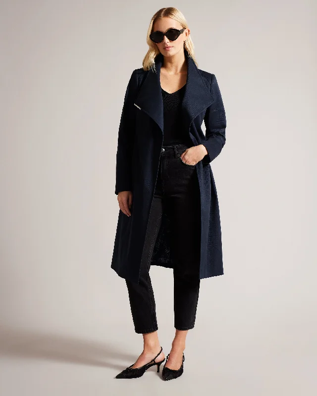 Rosina Midi Length Wrap Trench Coat Dk-Blue