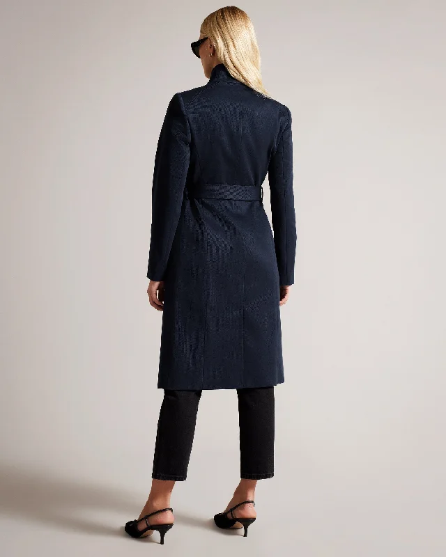 Rosina Midi Length Wrap Trench Coat Dk-Blue