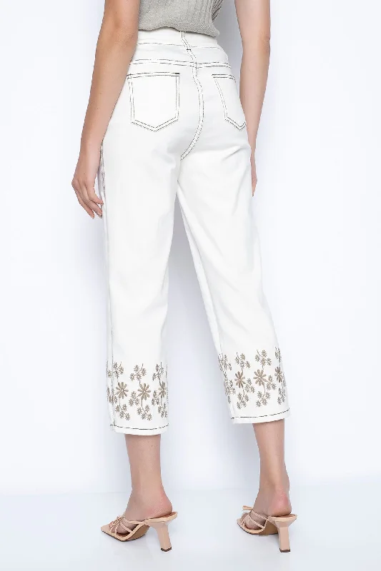 Embroidered Wide-Leg Cropped Jeans