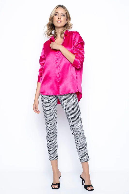 Honeycomb Print Pull-On Straight Leg Ankle Pants