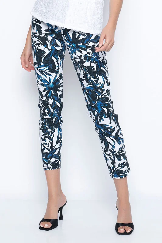 Lush Botanical Print Pull-On Straight Leg Pants