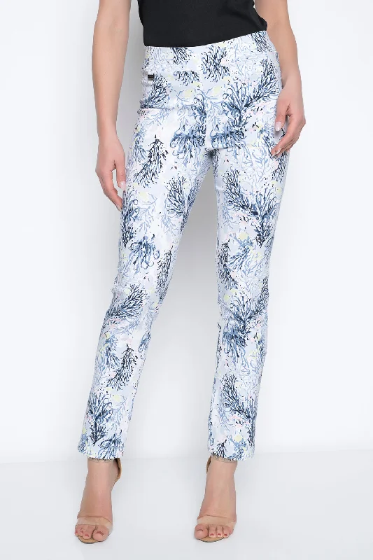 Peony Print Pull-On Straight Leg Pants