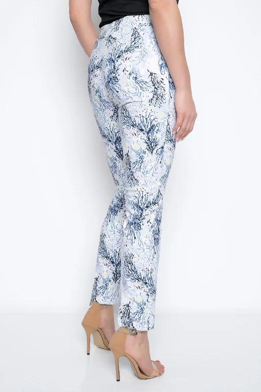 Peony Print Pull-On Straight Leg Pants