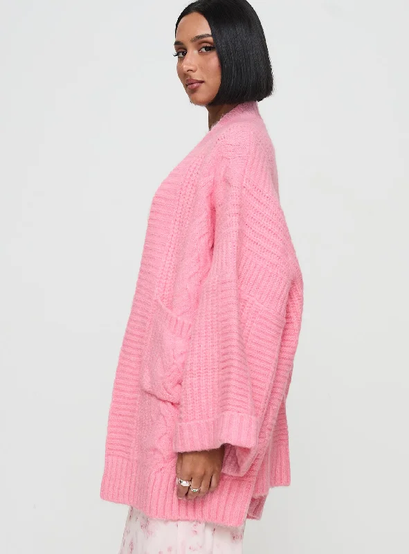 Paisleigh Cable Knit Cardigan Pink