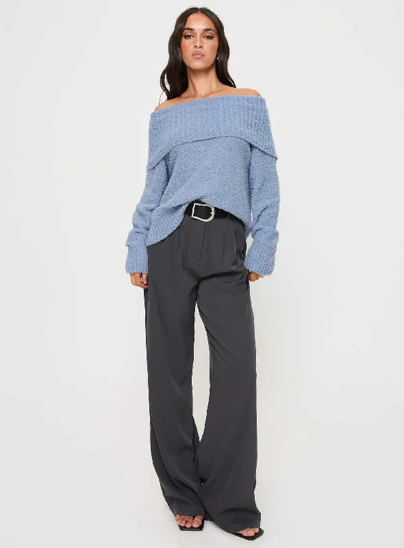 Parkley Boucle Off The Shoulder Sweater Blue